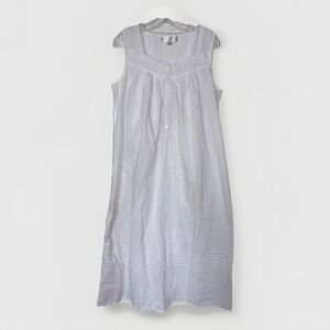 Eileen West Cotton Womens White Sleeveless Button Front Nightgown L Cottagecore